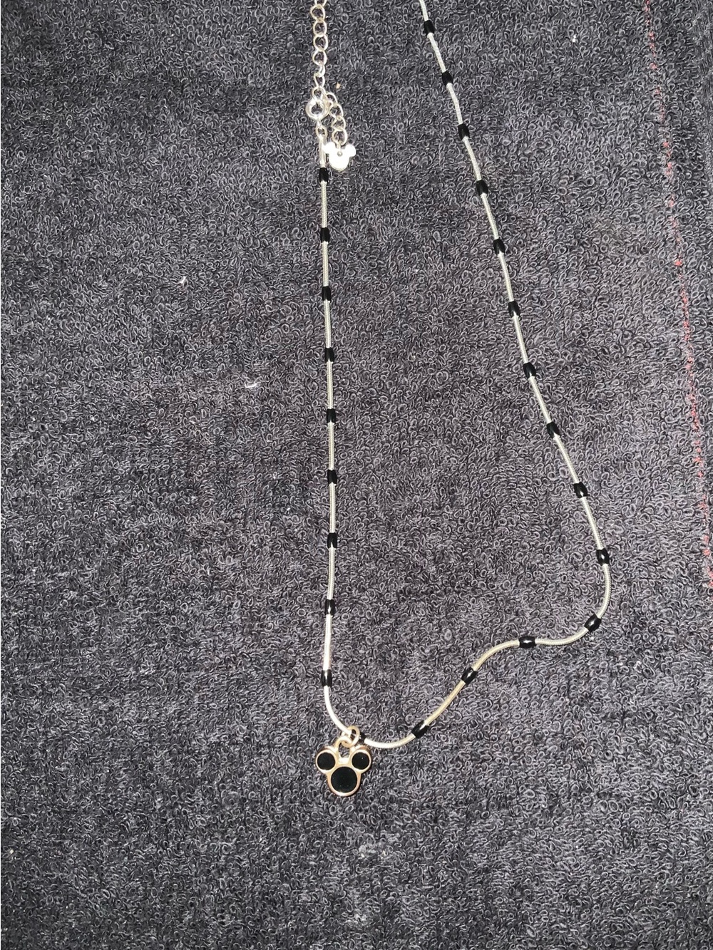 Vintage Y2K Mickey Mouse Head Pendant Silver-Tone Beaded Necklace